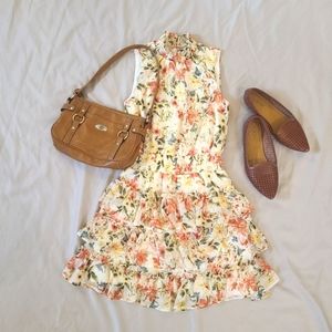 Womans 1 State Sleaveless Floral Mini Dress Halter Neck Ruffles Size XS